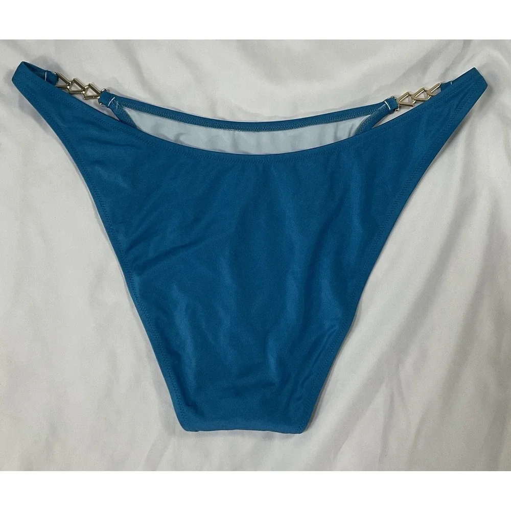 Victoria's Secret NWT Turquoise Bikini Bottom With Gold Triangle Sides XXL435